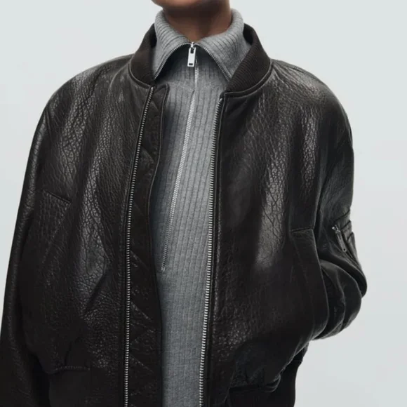 Zara Brown ZW Leather BomberBrown Jacket